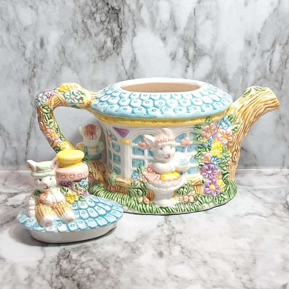Mercuries 2002 Ceramic Garden Party Springtime Tea Pot Rabbit Easter Bunny‎